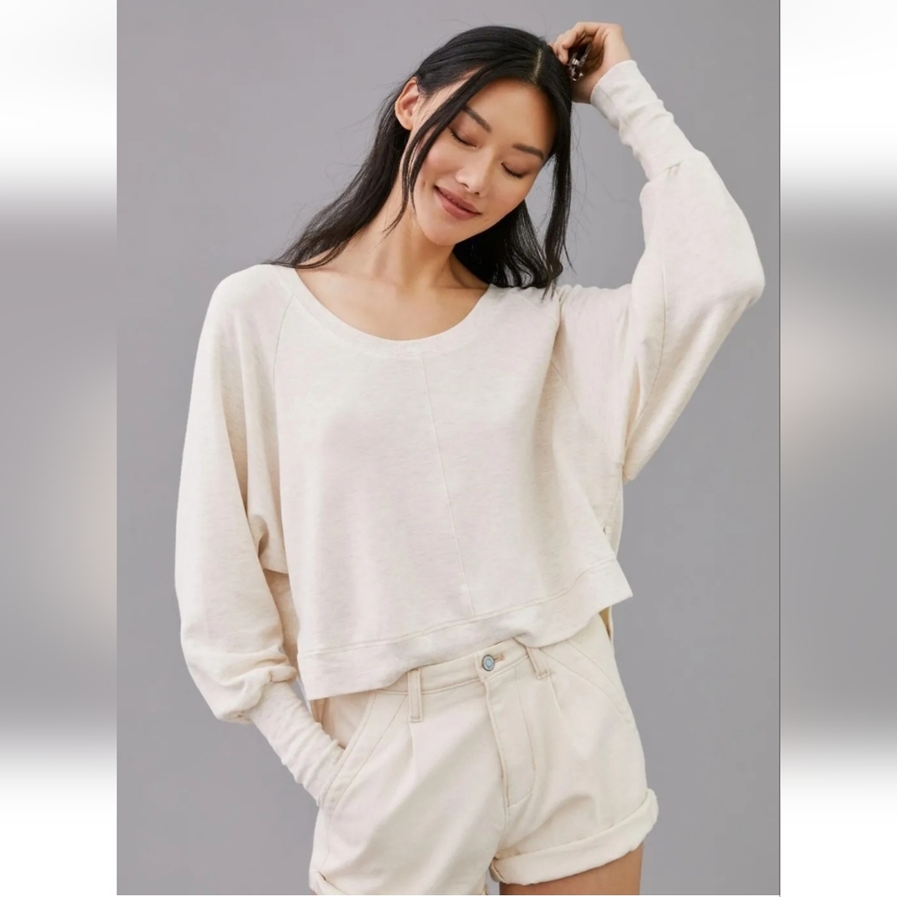 Anthropologie Daily Practice Light Sand Arvon Open Back Sweatshirt New - Picture 1 of 6